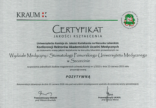Kierunek Lekarski PUM z Certyfikatem Jakości Kształcenia