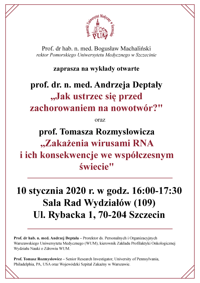 Zapraszamy na wykłady otwarte prof. A. Deptały i prof. T. Rozmyslowicza
