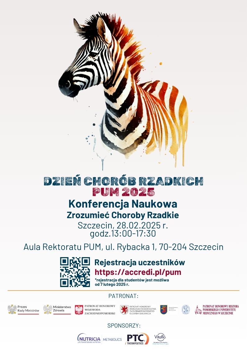 plakat przedstawiający zebrę oraz wszystkie dane dotyczące konferencji. W dolnej części kod QR oraz loga patronatów, sponsorów