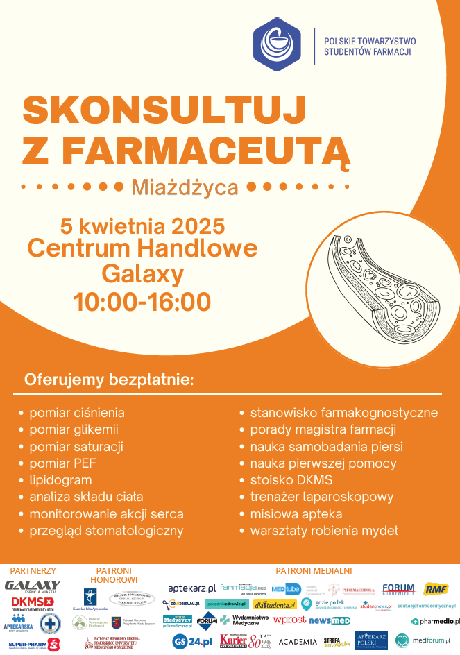 grafika promująca wydarzenie na pomarańczowym tle, z prawej strony przekrój żyły,w dolnej części logo PTSF