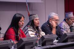 prelegenci podczas konwencji, jedna kobieta mówi do mikrofonu